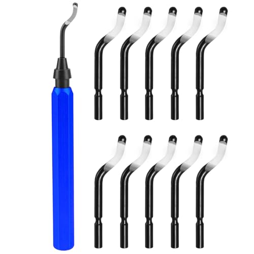 KLVGTIFS Sbavatore di Attrezzi Set, Sbavatura Strumento Universale a 360° Rotanti con 10 Lame di Ricambio, Manico in Metallo, Sbavatore Manuale per Stampe 3D Tubi Plastica Alluminio Rame PVC Acciaio