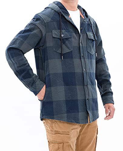 Image of ZENTHACE Men's Hooded Plaid Flannel Shirt Jacket Snap Button Flannel Hoodie with Hand Pockets (Heavyweight 10.6 Oz Fabric)
