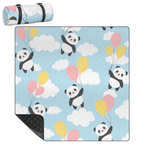 Shimoshe Extra Large Picnic Blankets 79”x 79”, Clouds Balloon Panda Waterproof Foldable Picnic Mat with Straps Portable Beach Blanket for Camping Park Grass Beach Indoor
