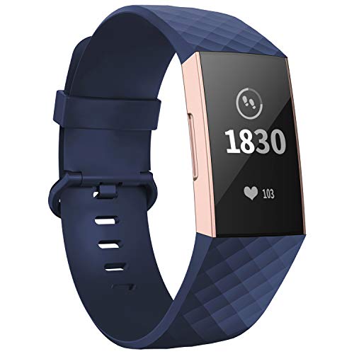 WASPO Compatible con Fitbit Charge 4/Charge 3 Correa Special Edition, Correa de Repuesto clásica Ajustable con Hebilla de aleación de Aluminio clásica (02 Azul Marino, Pequeño)