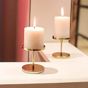 Home & Furniture Candle Holder for Home,Birthday Decoration (Set of 2 Candle Holder 2), Brass