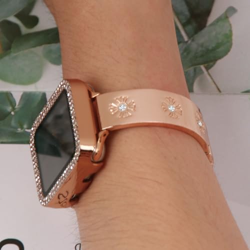 JOYOZY Metal Band Compatible with Apple Watch Band 38mm 40mm 41mm 42mm 44mm 45mm 49mm Fancy Luxury Strap with Sparkle Diamond, Dressy iWatch Bracelet, Cute Daisy Band for Women