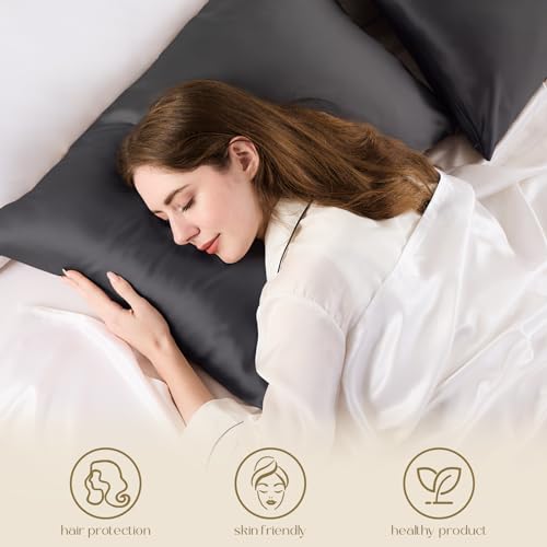 ZIMASILK 100% Pure Mulberry Silk Pillowcase for Hair and Skin Health,Soft and Smooth,Both Sides Premium Grade 6A Silk,600 Thread Count,with Hidden Zipper,1pc (Queen 20''x30'',Dark Gray)