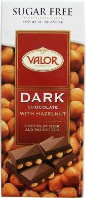 Valor Suger Free Dark Chocolate with Hazelnuts 5.3 Oz Bar