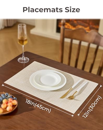 Leetaltree Beige Placemats Set of 6 - Heat Resistant Non-Slip Place mats for Dining Table, Washable Durable PVC Vinyl Woven Table Mats(Beige, 6)