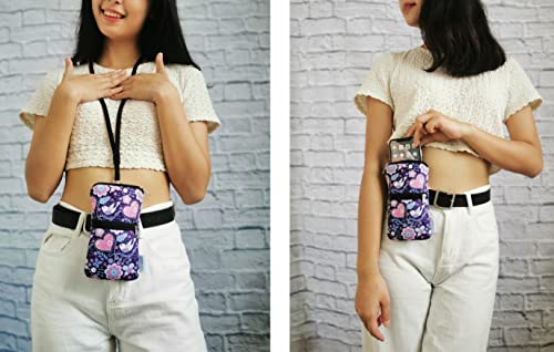 Image of Tainada Women Cell Phone Neoprene Shockproof Zipper Sleeve Case Bag Pouch w /Carabiner, Neck Lanyard, Belt Loop Holster for iPhone 17 /16 /15 Pro Max, 16 /15 Plus; Samsung S25+, S24, A56 (Purple Floral)