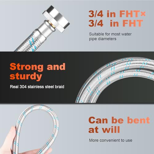 Washing Machine Hoses,4FT ¾" Stainless Steel 2Pack by KEOKLE - Used condition - Image 8