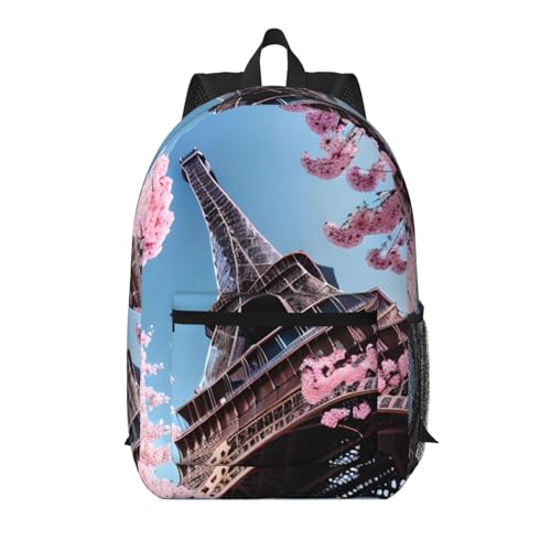 Sac à dos Paris Tour Eiffel imprimé peinture à l'huile noir multi-poches 43 cm