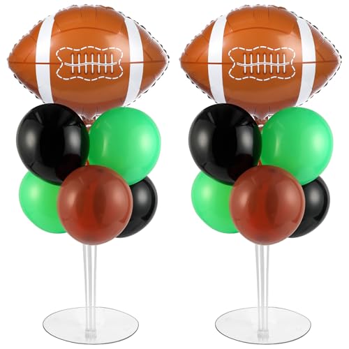Image of 2 Sets Football Party Balloons Stand Kit with 2 Rugby Ball Foil Balloons Sports Football Party Balloon Centerpiece for Tables for Tailgate Game Day Birthday Sports Event Rugby Themed Decorations