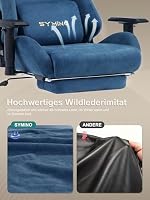Symino Gaming Stuhl, Atmungsaktiver Bürostuhl aus Hochwertigem Stoff, So Weich Wie Pelz, Ergonomischer PC-Stuhl, Verstellbarer und Drehbarer Schreibtischstuhl mit Fußstütze, Blau – Ansicht 7