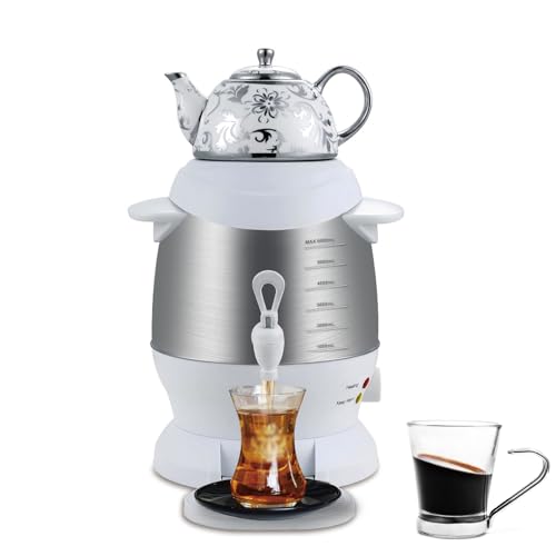 Turkish Tea Maker, 5L Stainless Steel Teapot, 1L Ceramic Teapot, 1800W Electric Samovar, with Keep Warm Function, for Coffee, Scented Tea