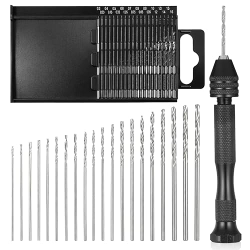21PCS Metric Mini Micro Drill Bit Set, Carburetor Jet Drill Bits 0.3-1.6 mm Pin Vise Hand Drill Set Small Jewelers Chuck Vice Twist Drills Bits with Case for Wood DIY Jewelry Making Beads