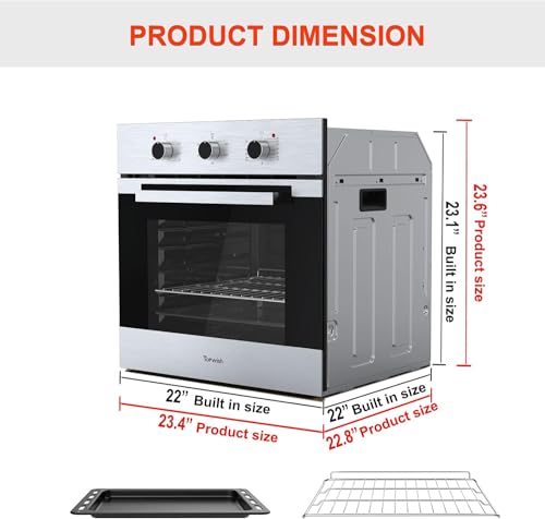 Topwish N-AEO-002 24 Inch Single Wall Oven, 2.3 Cu.Ft. Built-In Electric Wall Oven 5 Cooking Functions Roast Bake Grill Broil thumb #5