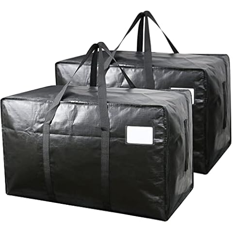 BLKDOTS 2 Pack Jumbo Moving Bags Holiday Decorations Organizer Water Resistant with Strong Handles Zipper Black Cover