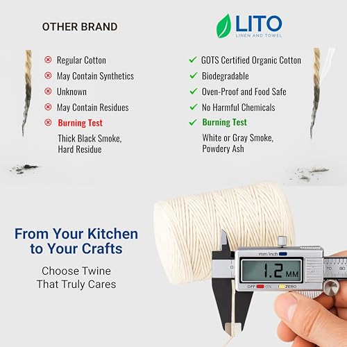 Image of LITO LINEN AND TOWEL 100% Cotton Twine Macrame Thread | Natural Cotton String for Cooking, Baking, Wrapping, Crafts, DIY Garden Decor & Gift Packaging (Natural, 11PLY- 500 FEET- Pack of 1)
