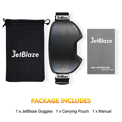 JetBlaze Ski Goggles, Dual Layers Lens Anti-Fog UV Protection Spherical Snowboard Goggles for Men Women Youth Adult (Black)