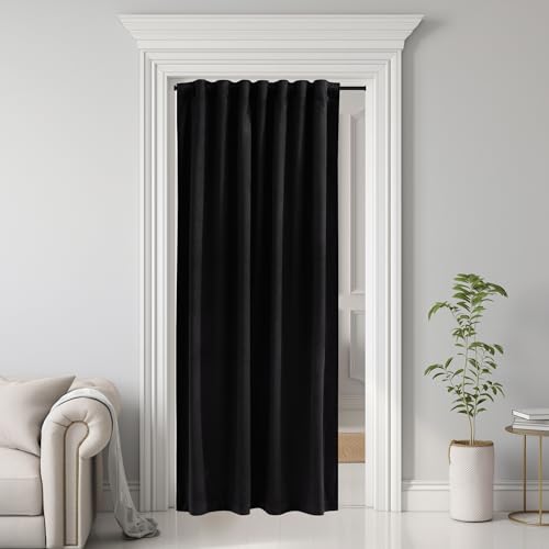 Image of Black Doorway Curtain Soft Velvet Blackout Thermal Insulated Privacy Room Dividers Thick Winter Window Drapes for Office /Bedroom /Hallway /Patio Closet, W42 x L80, 1 Panel