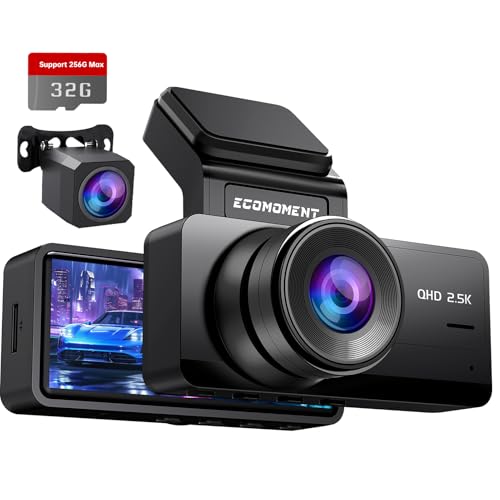 Dash Cam Front and Rear: 2.5K+1080P Dual Dash Camera for Cars, Ecomoment S70 Car Camer with 3.16″ IPS Screen, 170° Wide Angle, Night Vision, G-Sensor, 24H Parking Monitor, 32GB SD Card Included