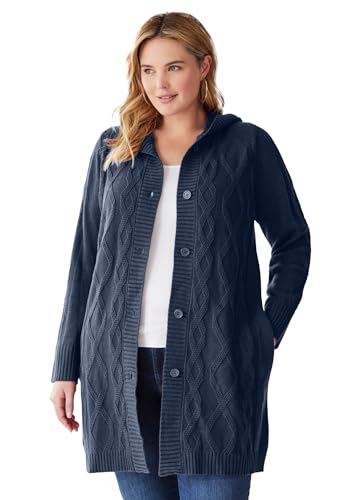 Woman Within Plus Size Cable Cardigan Hoodie