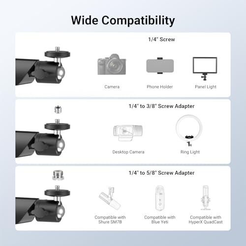 Image of NEEWER Low Profile Mic Boom Arm Desk Mount, Microphone Boom Arm with 360 Ball Head & Cable Management Channels, 1 /4 inch 3 /8 inch 5 /8 inch Threads for Podcast Streaming Gaming Recording, Max Load 3.3 lb, MS007
