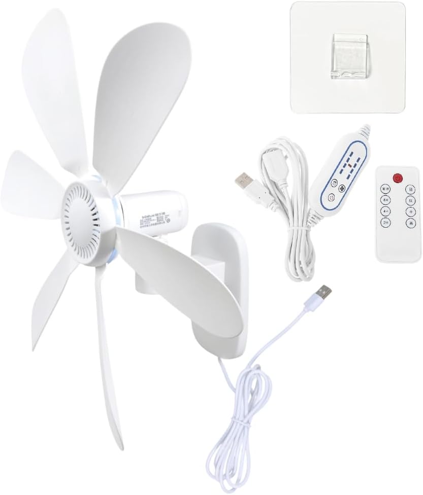 Remote Control Wall Mount Fan 5V USB Power Timer Function Space Saving 4 Adjustable Speed For Kitchen Office