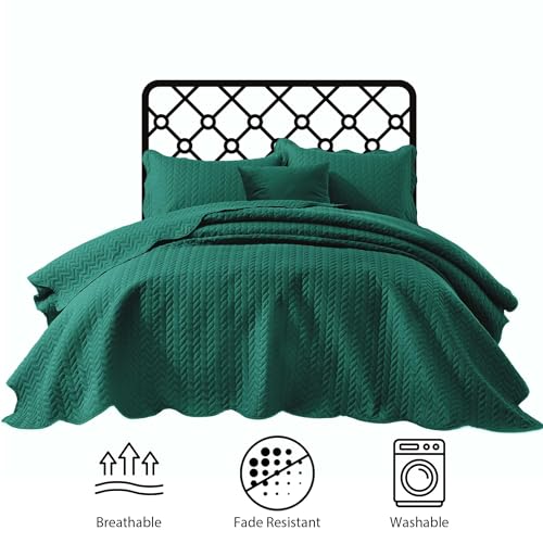 IR Imperial Rooms Twin Quilt Bedding Set Size (68” x 86”) + 1 Pillow Shams (20” x 26” + 2”) - 2 Pcs All Season Lightweight Reversible Microfiber Coverlet Embossed Quilt Bedspread (Emerald)