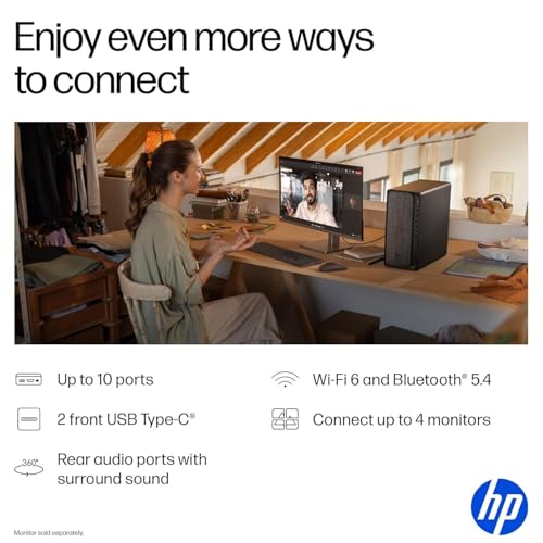 Image of HP OmniDesk AI PC Desktop (AMD Ryzen 7 8700G, 64GB DDR5, 8TB PCIe SSD, AMD Radeon 780M, 400W PSU, WiFi 6, Bluetooth 5.4, RJ-45, 1 Display Port, HDMI, Win 11 Pro) w /Premium Backpack
