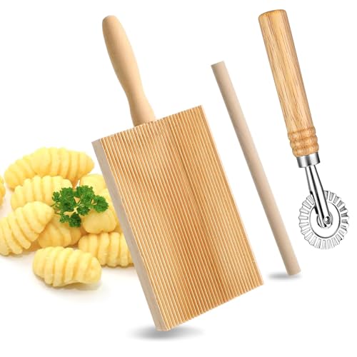Noaxylic Viene con Rueda Cortadora de Pasta, Tablero de Pasta de Noquis, Tabla para Noquis de Madera, Ligera con Mango, Accesorios para Noqui, Rodillo Duradero y Adecuado para Familias, Cocinas