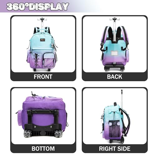 Rolling Backpack for Girls Backpack with Wheels for Teens Boys Kids Rolling Backpacks for Travel School Backpacks with Wheels for Teens with Lunch Box4