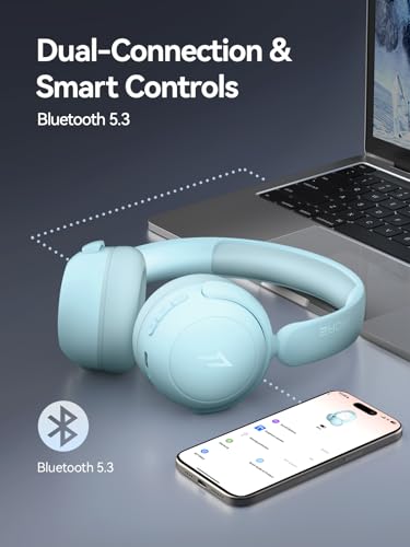 Image of 1MORE HQ20 Wireless On-Ear Headphones with Microphone, 85dB Safe Volume, 65H Playtime, Lightweight Foldable Bluetooth Headphones for School /Travel, Android and iOS Compatible, Blue