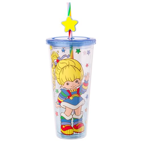 Image of Silver Buffalo Rainbow Brite, Plastic Cold Cup, 24oz | Includes Lid and Straw Topper, 0.71 Liters