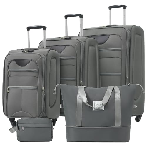 Merax Suitcase Set Softside 3-Piece Expandable Luggage with TSA Lock Spinner Wheels Lightweight Upright Luggage with Travel Bag(22/26/30 IN,Grey)
