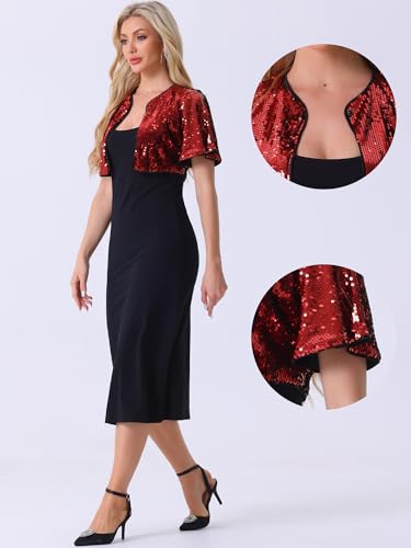 Image of Allegra K Sequin Bolero for Women's Sparkly Crop Glitter Formal Shrug for Evening Dresses