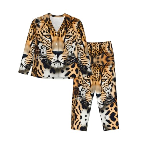 Pyjama léopard manches longues EdWal ensemble contre le froid pour femme