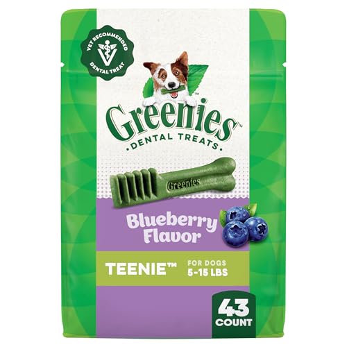 Greenies Veterinarian-Recommended Adult Natural Dental Dog Treats Teenie Size, Blueberry Flavor, 12 oz. Pack, 43 Count