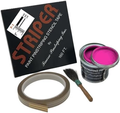 Automotive Pinstriping KIT - Stencil/Brush/Paint - Pinstripe Your Car/Truck - Results: 5/32 inch Stripe, 5/32 inch Space, 1/16 inch Stripe (Magenta, 42 Foot roll)