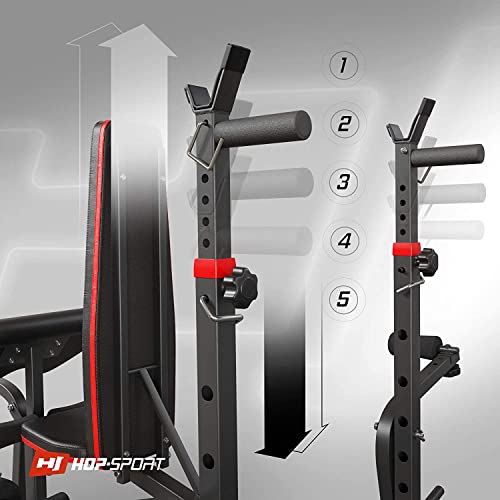 Hop-Sport Inklapbare Halterbank HS-1065 Verstelbare Fitnessbank met Haltersteun, Curlpult en Vlinder, Verstelbare Trainingsbank voor Bankdrukken - Image 6