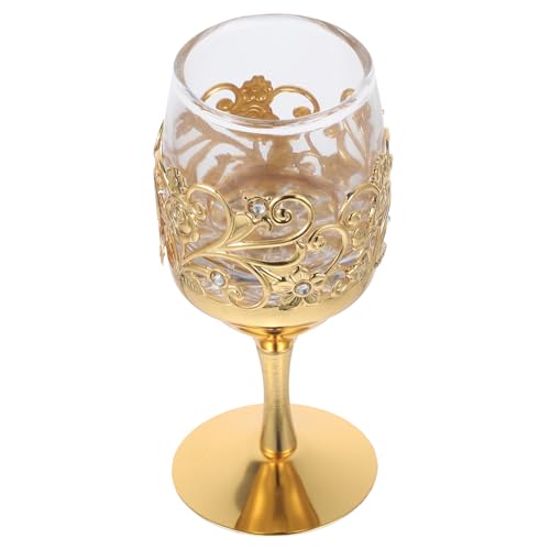 ABOOFAN Vintage European Embossed Wine Goblet Glass Retro High End Metal Cup for Whiskey Cocktails Vodka Elegant Stemmed Liquor Glass Reusable Goblets for Gifts and Social Drinking