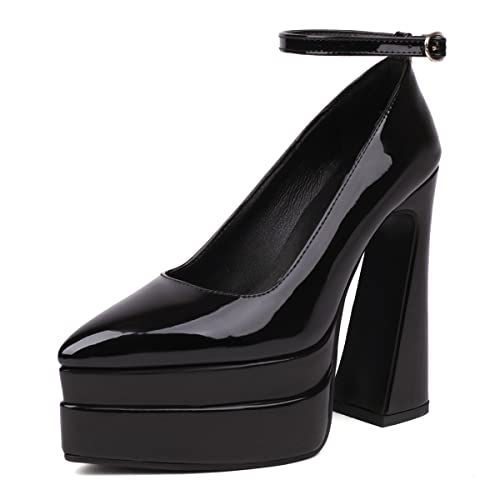 Roimaash Women Dressy Platform Pumps Block High Heels Pointed Toe Super High Heels Court Shoes