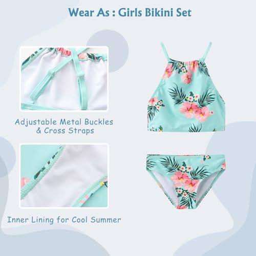 Girls Bikini Swimsuits Set for Girls 3 Piece Skirt Bathing Suits Swim Dress Hawaiian Beach Swimwear 3-16 Years4