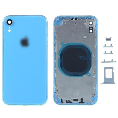 Vitre arriere iPhone XR cassee : chassis bleu de rechange haute precision