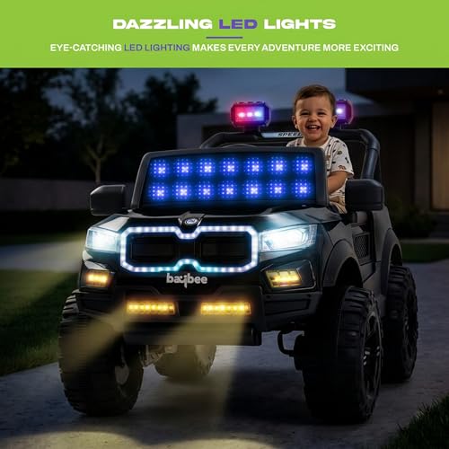 Image of Baybee RogueX Police Edition Battery Operated Jeep for Kids with Parental Control, Baby Ride On Electric Car with RGB Lights, Music & Swing Mode, Rechargeable Battery Car for Kids 2 to 6 Years (Black)
