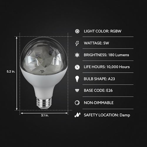 Image of Feit Electric A23 Multi-Color Rotating Disco Party LED Light Bulb, Diamond Lens Color-Changing Effect, E26 Base, Decorative Party & Kids Room Lighting Bulb, 10,000-Hour Lifetime, DISCO1 /LED