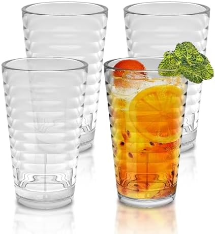 Acrylic Plastic Drinking Glasses, Plastic Tumblers Water Glasses Set of 4 13oz, Unbreakable Glasses Drinking, Reusable Cup Set for Beverage, BPA Free, Dishwasher Safe, Stackable - Thumbnail 3