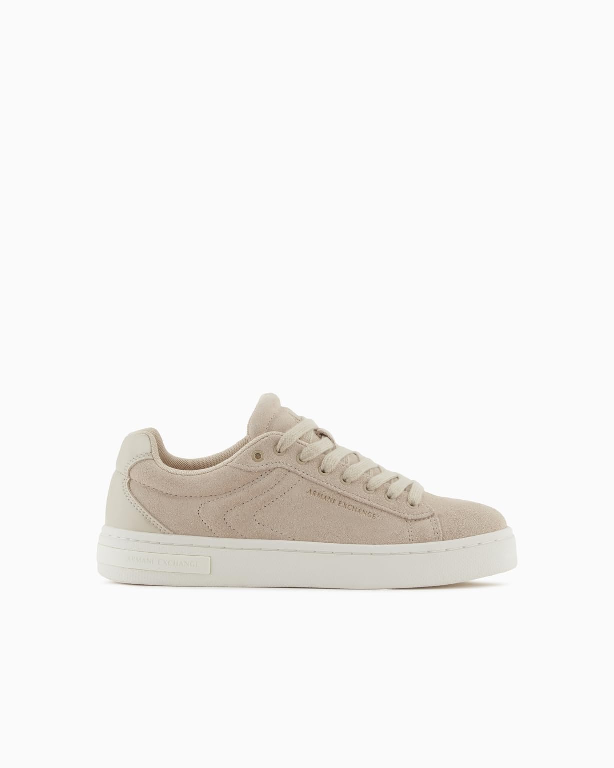Armani Exchange Women's London Leather Gold Logo Trainers, Sand, 5 UK