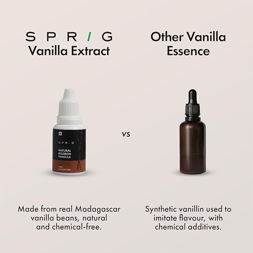 Image of Sprig Natural Bourbon Vanilla Extract 20 ml | Made With Madagascar Vanilla Beans | 100% Alcohol Free | Natural Alternative for Essence | For Baking, Protein Shakes & Desserts