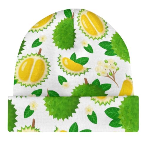 Fruit of Durian and Leaves Pattern Kids Beanie Hat for for Girls Boys Children Cap Winter Knitted Chemo Cancer Headwear Accessories Gifts Decoration Black4