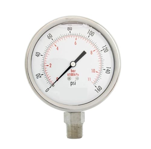 Manomètre de pression d'huile 4" en acier inoxydable 1/2" NPT 0-160 PSI bas