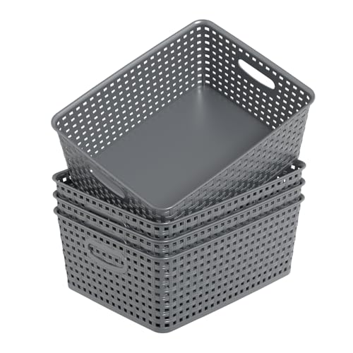 Listado de Cubasa plasticos - solo los mejores. 36 Kekow Paquete de 4 cesta de almacenamiento de plástico gris, cesta tejida de plástico para organizar