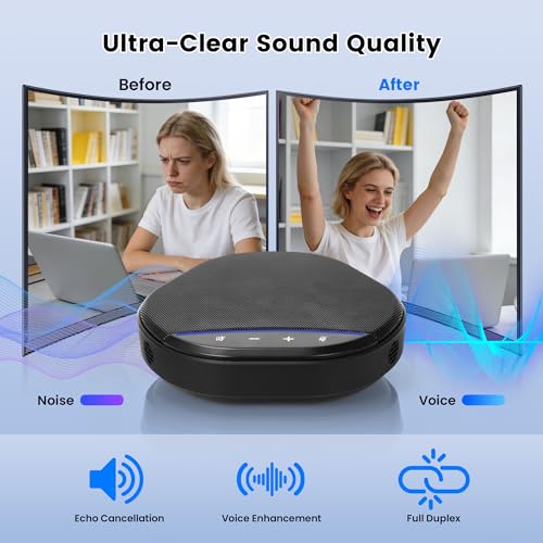 Image of Conference Speakerphone with 360 Voice Pickup, AI Noise Reduction & Echo Cancellation, USB Plug and Play Desktop Microphone Speaker for Zoom, Teams, Home Office & Online Meetings